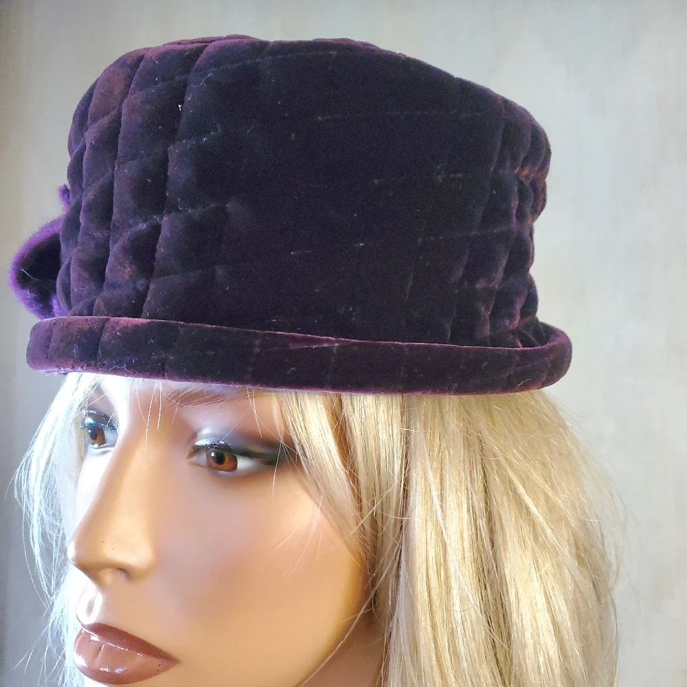 Vintage Lord & Taylor Purple Quilted Look Silk & Viscose Hat Made in Italy